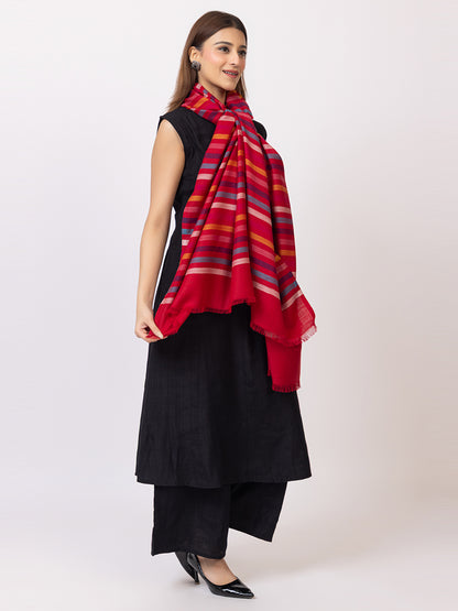 Tillaari Multicolor Striped Red Shawl