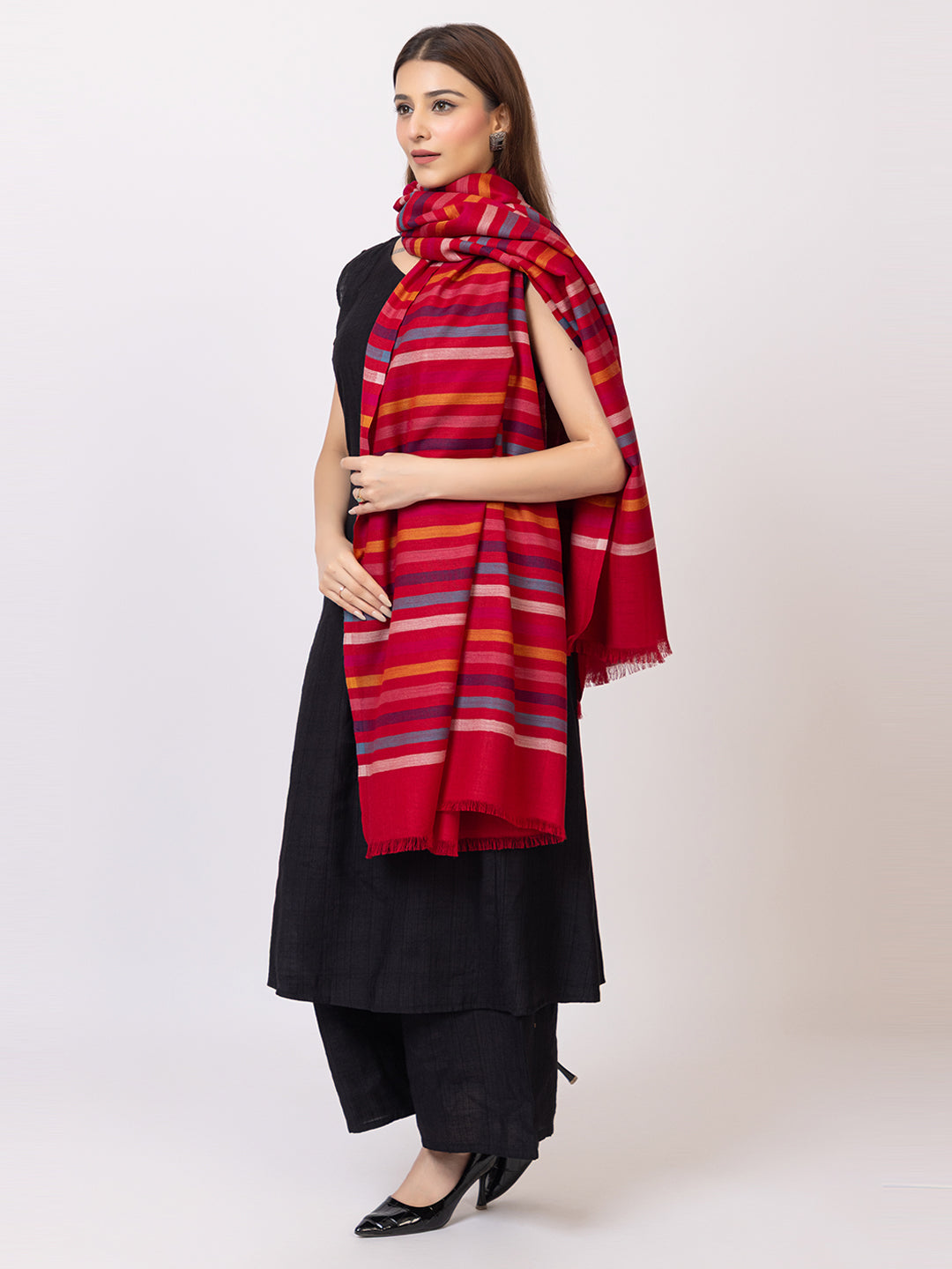 Tillaari Multicolor Striped Red Shawl