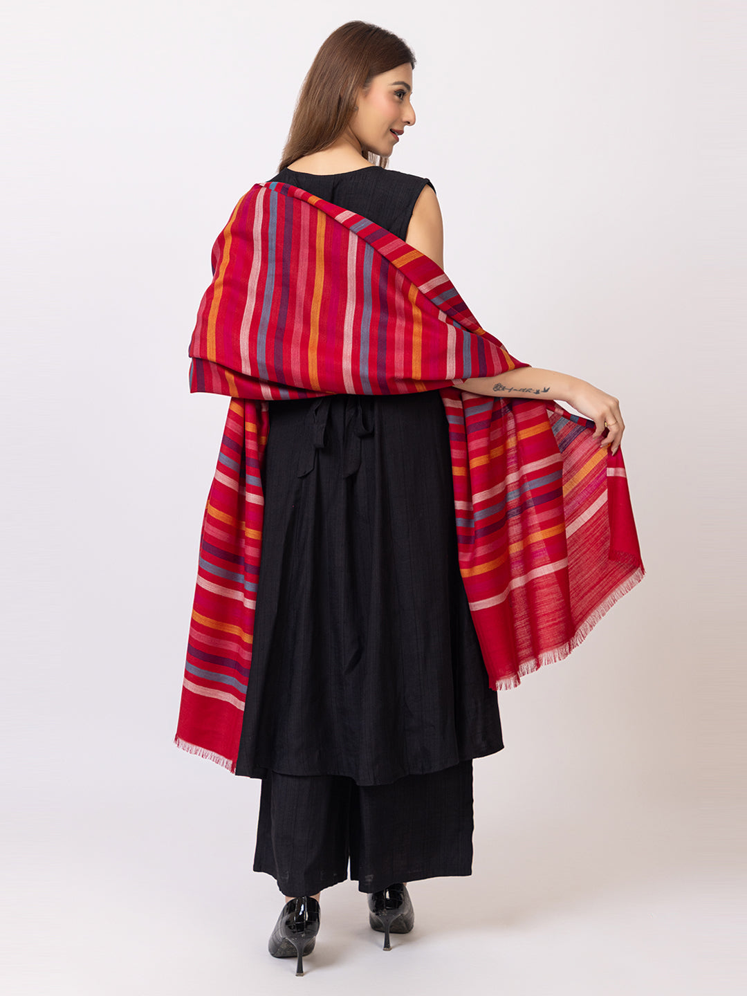 Tillaari Multicolor Striped Red Shawl