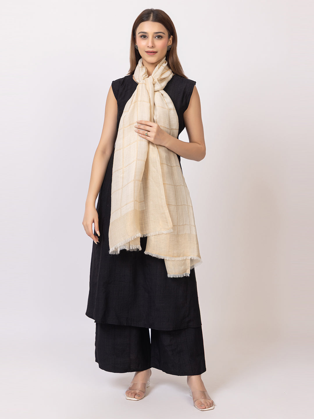 Tillaari Cream Gold Stole