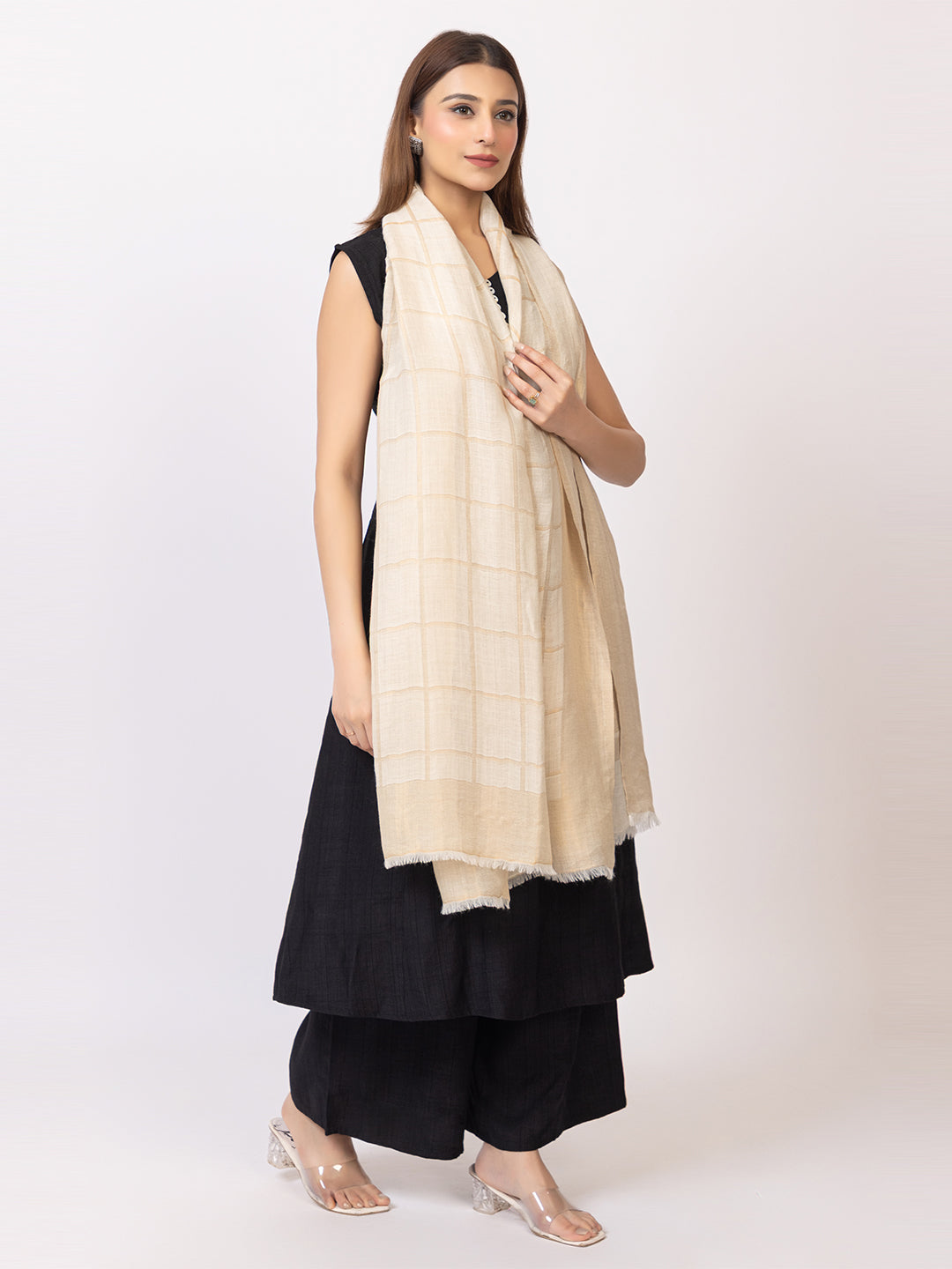 Tillaari Cream Gold Stole