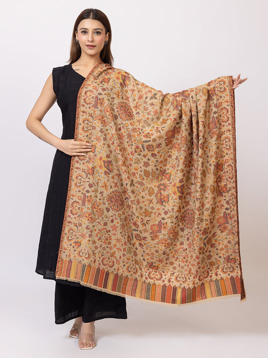 Tillaari Elegant Beige Cotton Wool Shawl