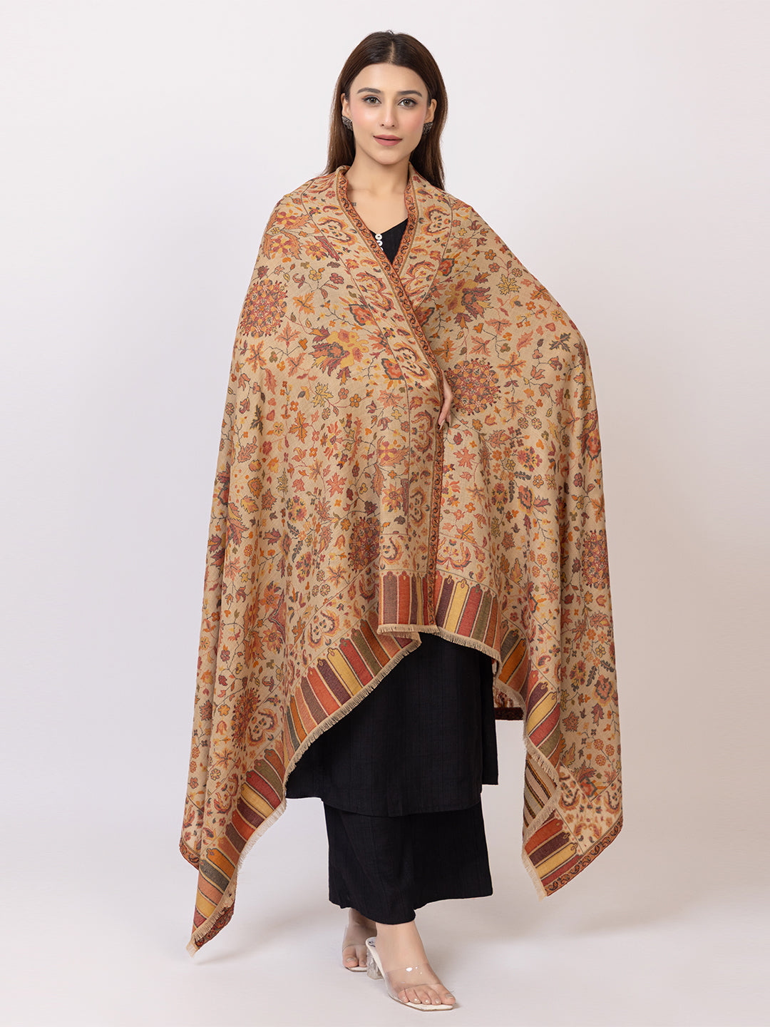Tillaari Elegant Beige Cotton Wool Shawl