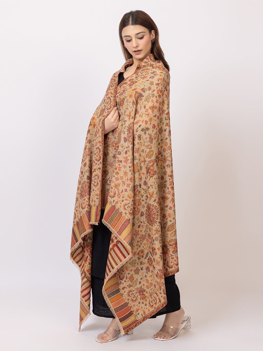 Tillaari Elegant Beige Cotton Wool Shawl