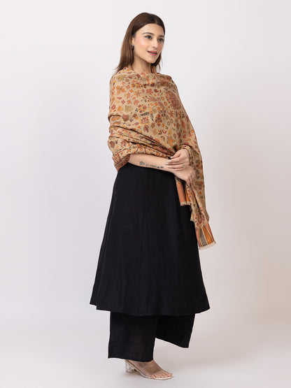 Tillaari Elegant Beige Cotton Wool Shawl