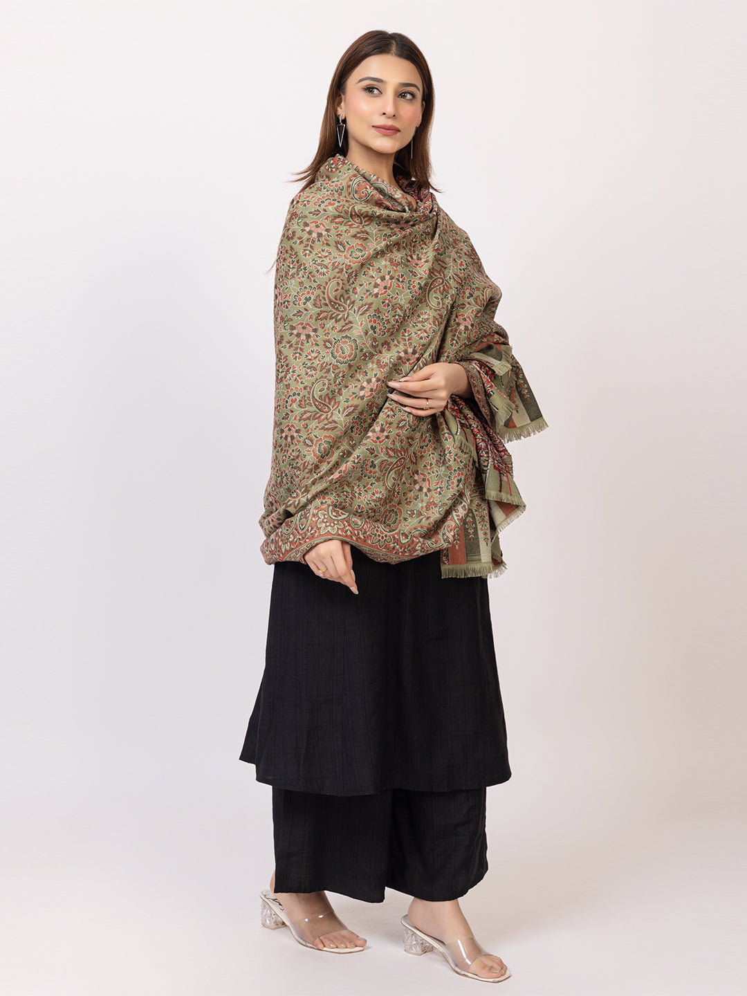 Tillaari Traditional Floral and Paisley Jaal Shawl