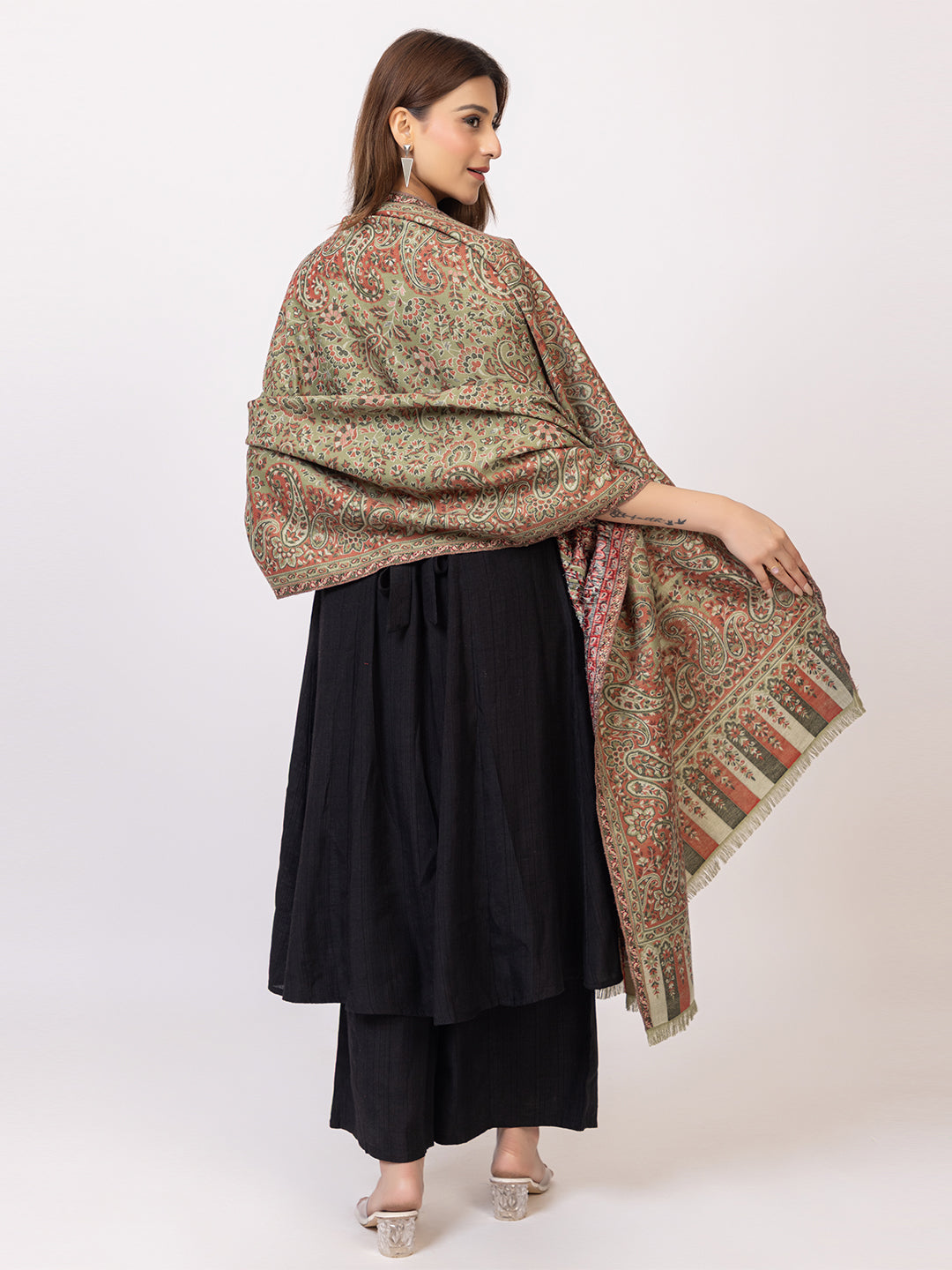 Tillaari Traditional Floral and Paisley Jaal Shawl