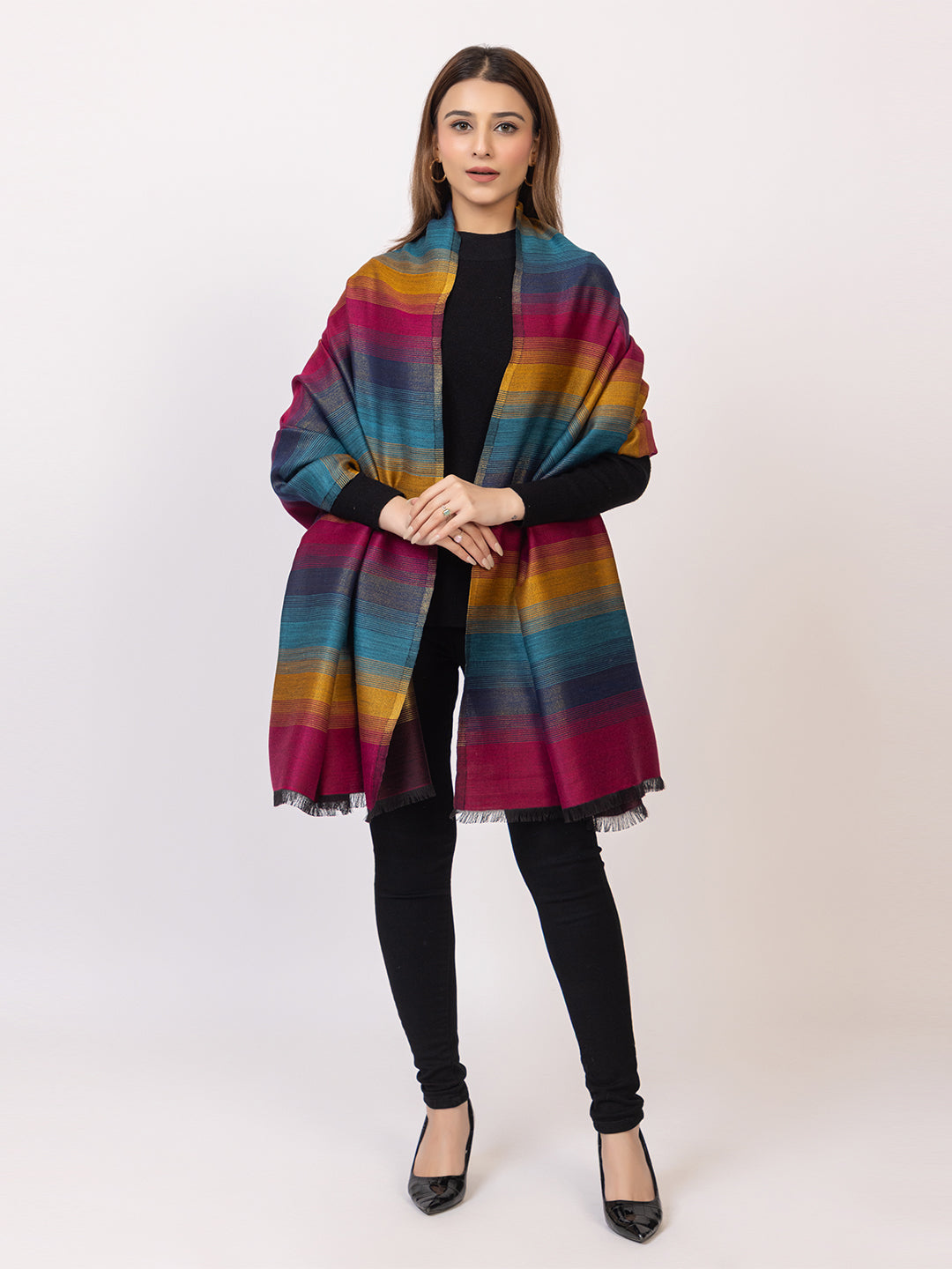 Tillaari Dark Multicolor Striped Shawl