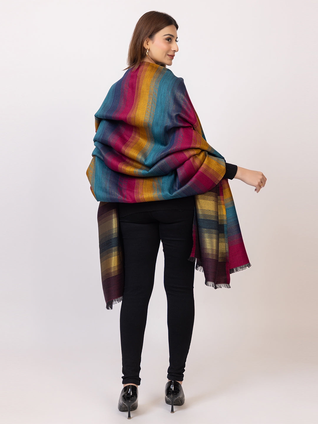 Tillaari Dark Multicolor Striped Shawl