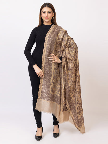 Tillaari Beige Shawl with Subtle Floral Vine Design