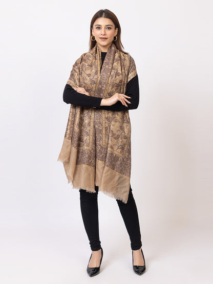 Tillaari Beige Shawl with Subtle Floral Vine Design