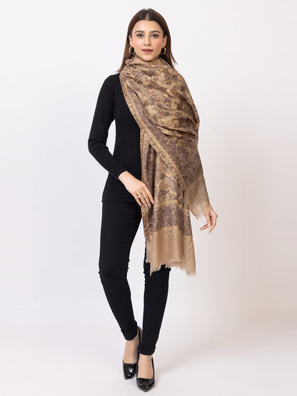 Tillaari Beige Shawl with Subtle Floral Vine Design