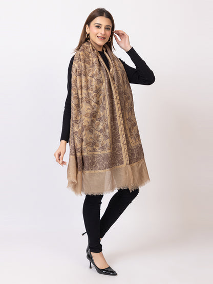 Tillaari Beige Shawl with Subtle Floral Vine Design