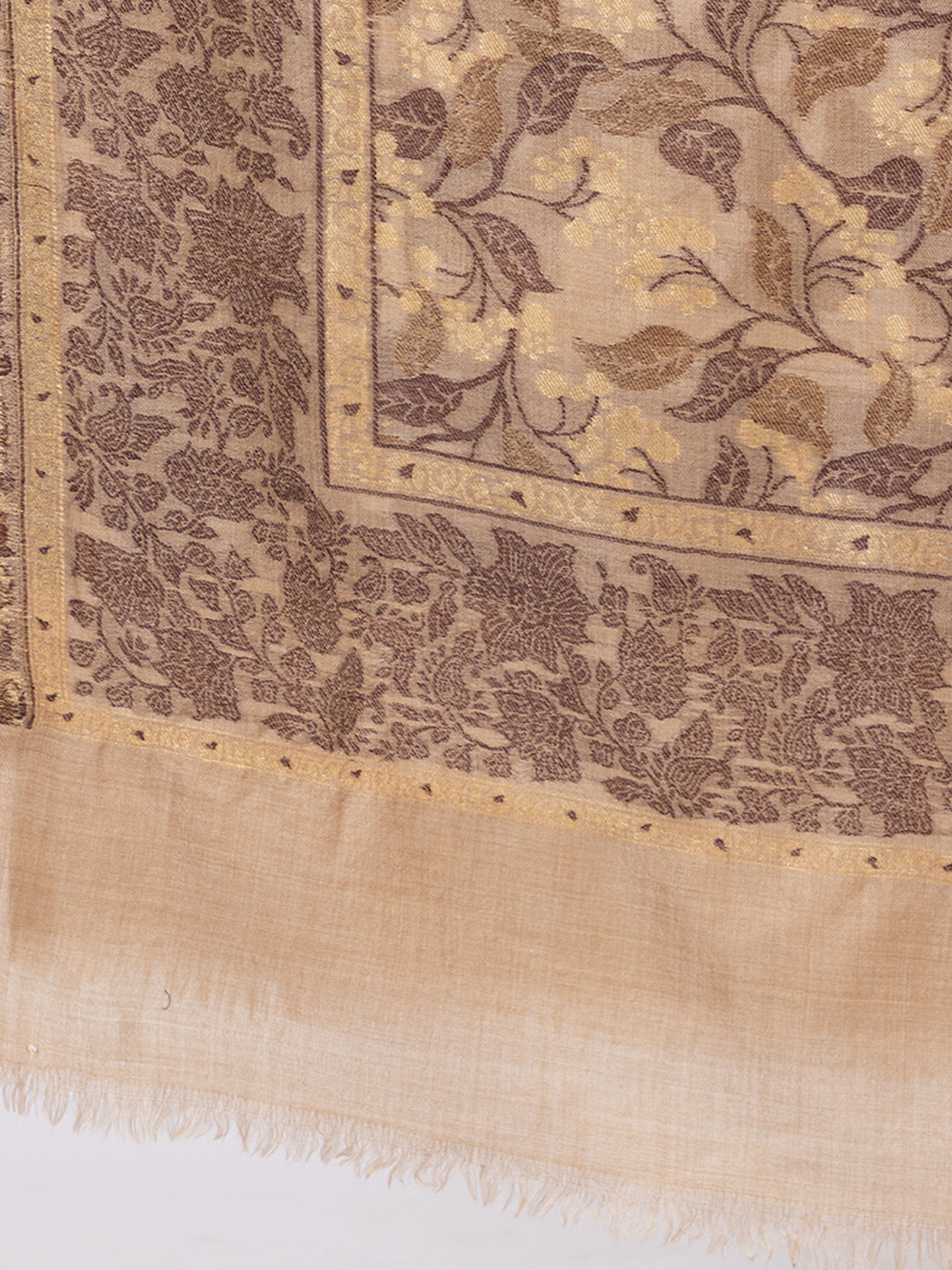 Tillaari Beige Shawl with Subtle Floral Vine Design