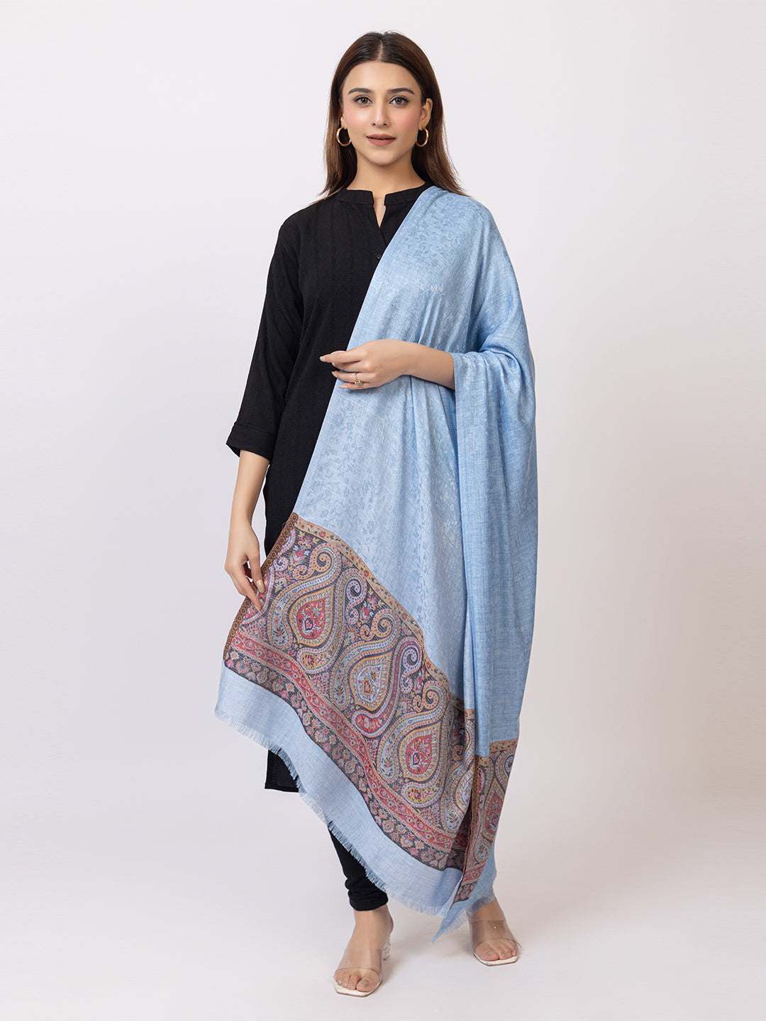 Tillaari Ethnic Stole with Multicolor border with Self Jaal