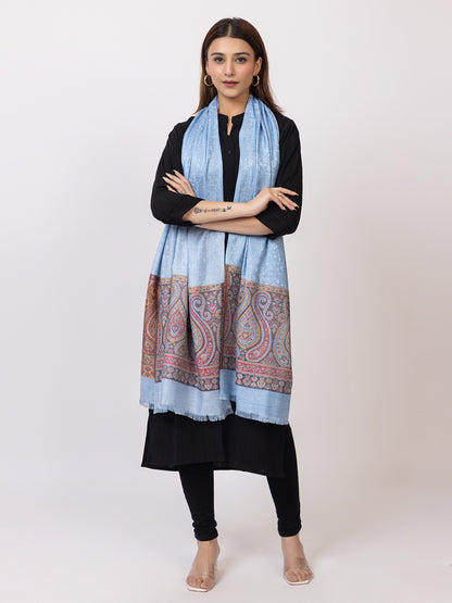 Tillaari Ethnic Stole with Multicolor border with Self Jaal