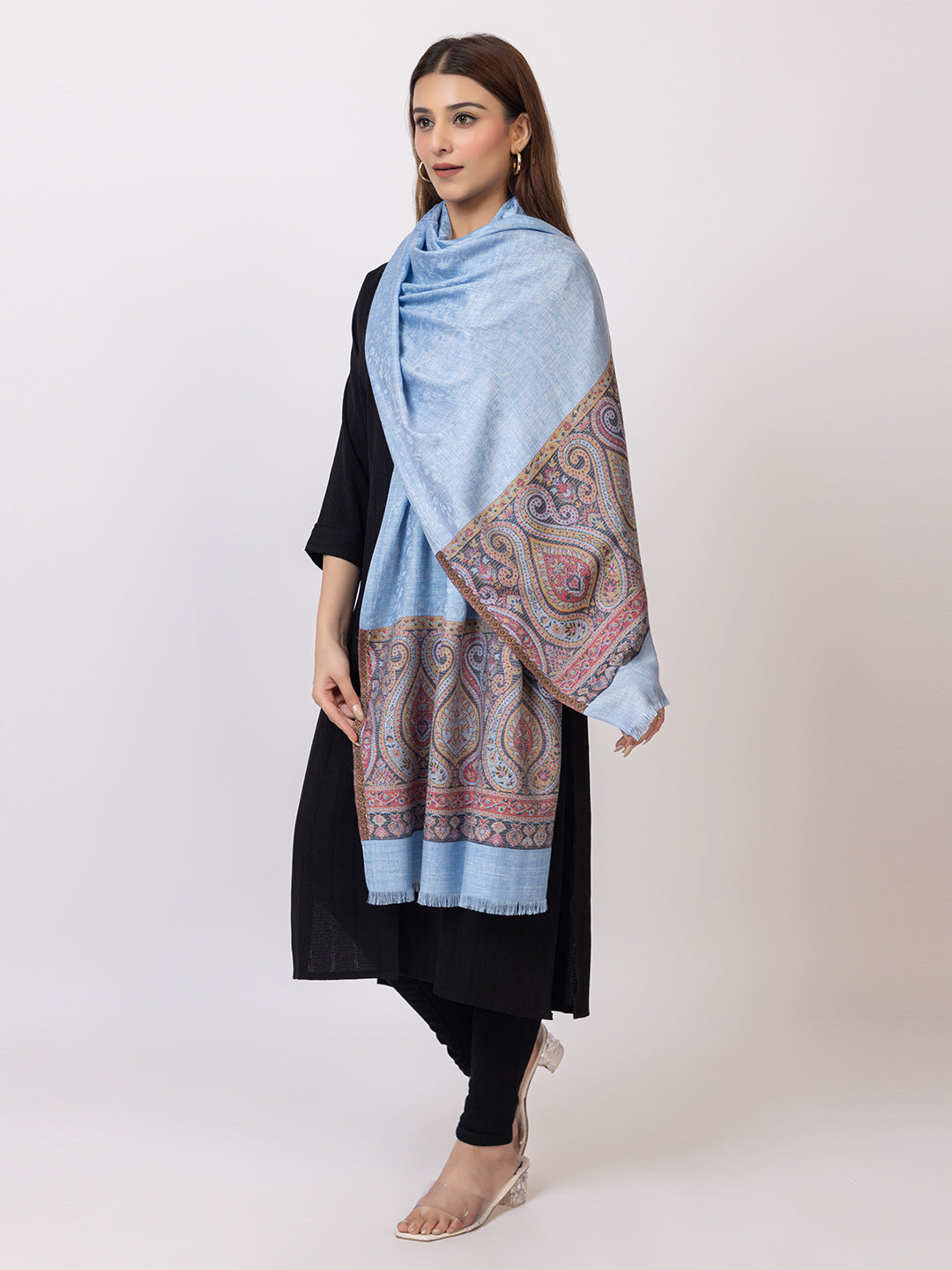 Tillaari Ethnic Stole with Multicolor border with Self Jaal