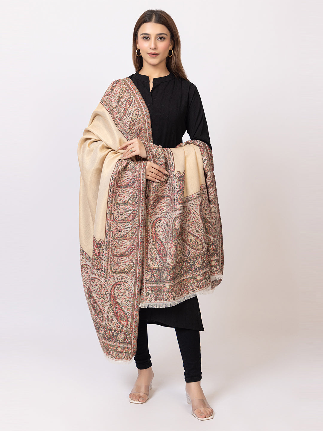 Tillaari Mettalic Shawl with Intricate Paisley and Floral Zari Base