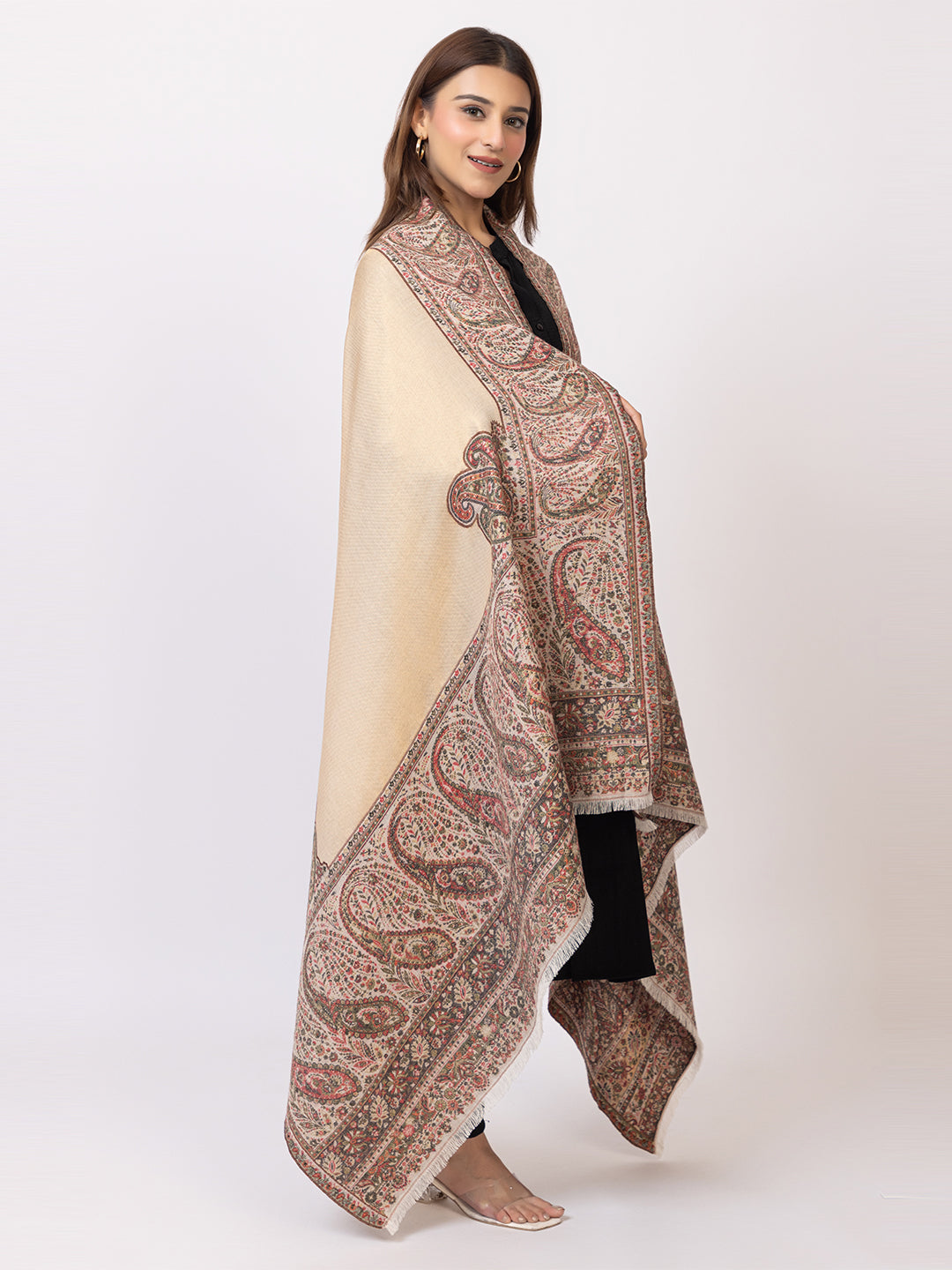 Tillaari Mettalic Shawl with Intricate Paisley and Floral Zari Base
