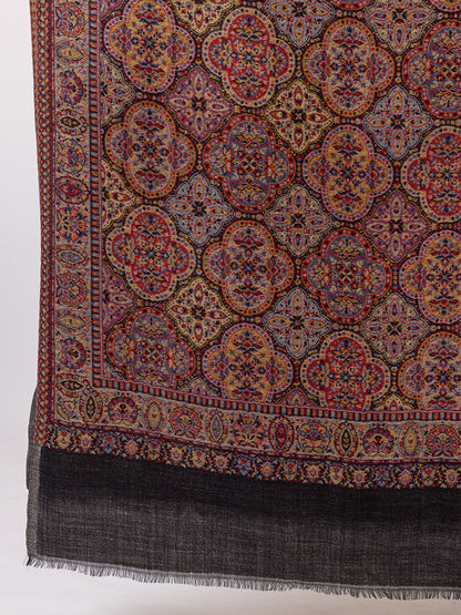 Tillaari Elegant Black Geometric Shawl with Intricate Indian Motifs