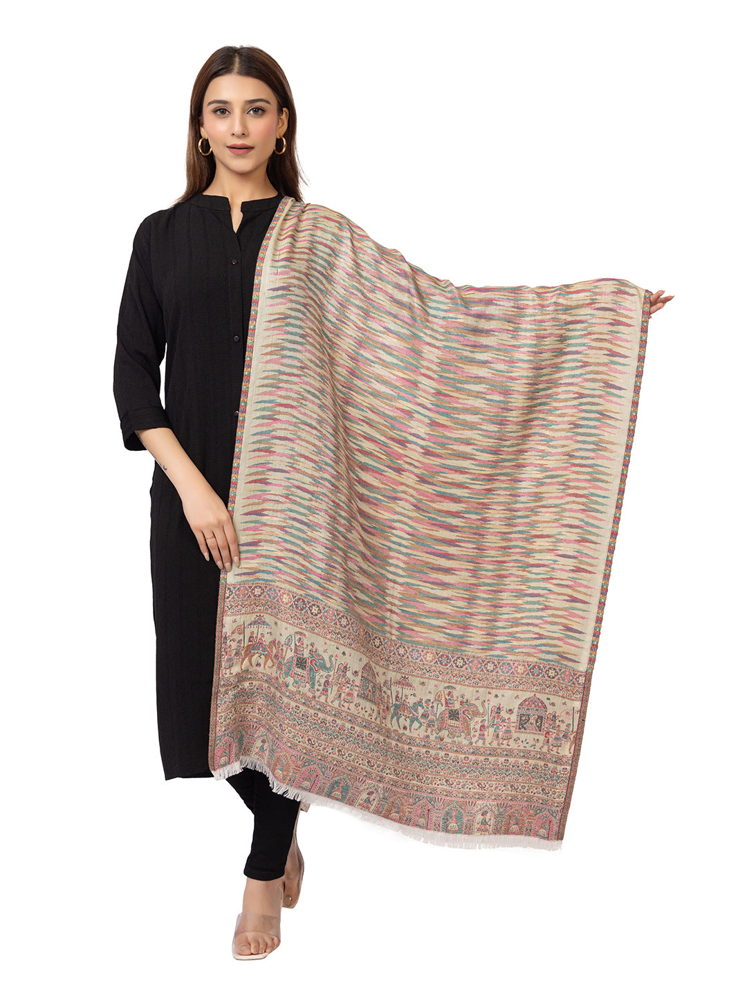 Tillaari Light Pista  Royal Procession Motif Stole