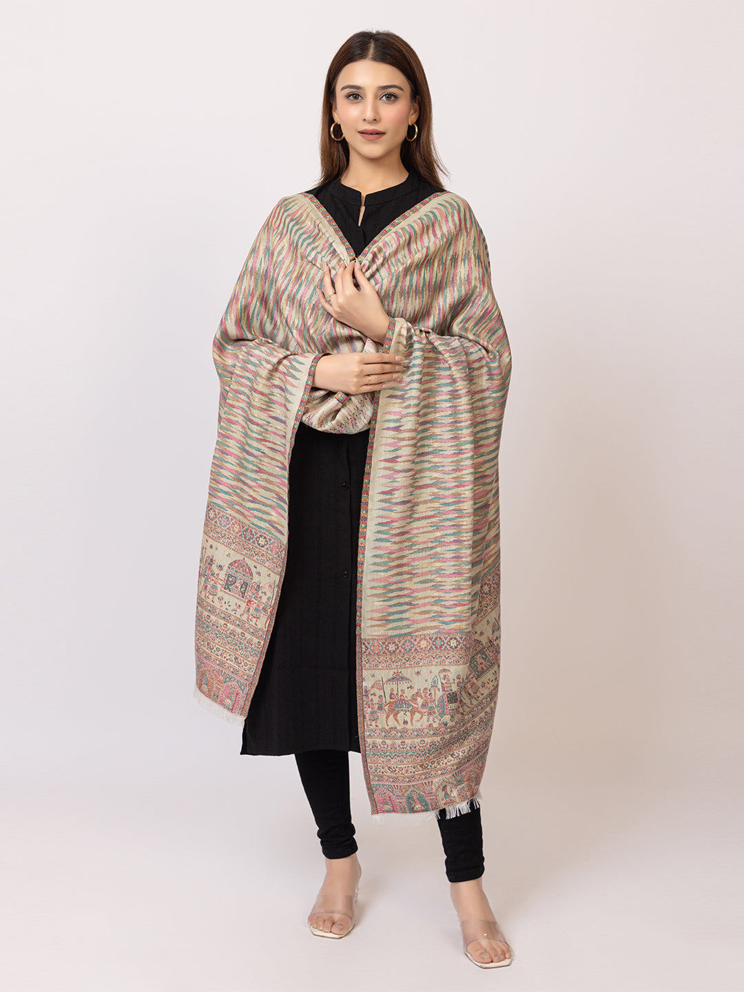 Tillaari Light Pista  Royal Procession Motif Stole