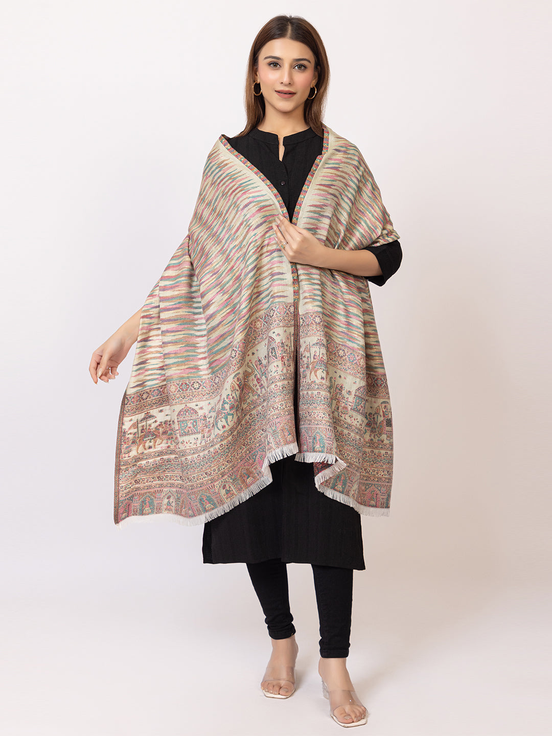 Tillaari Light Pista  Royal Procession Motif Stole