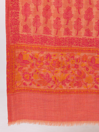 Tillaari Pink Tree Jaal and Floral Border Shawl