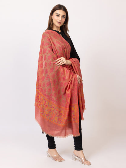 Tillaari Pink Tree Jaal and Floral Border Shawl