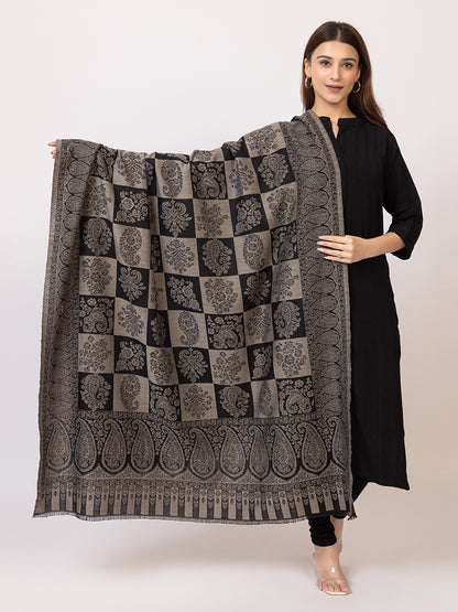 Tillaari Hetiage Shawl with Checkered Weave, Paisley and Floral Design