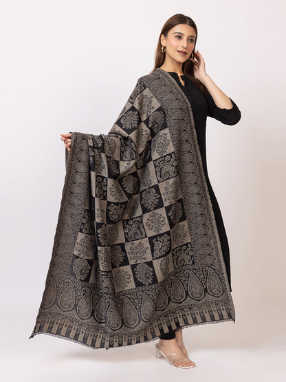 Tillaari Hetiage Shawl with Checkered Weave, Paisley and Floral Design