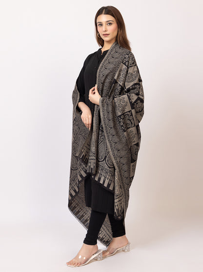 Tillaari Hetiage Shawl with Checkered Weave, Paisley and Floral Design
