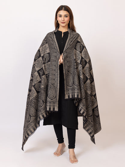 Tillaari Hetiage Shawl with Checkered Weave, Paisley and Floral Design