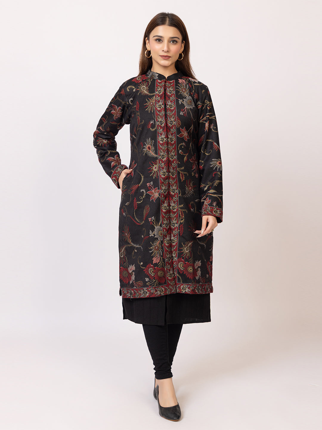 Tillaari Black Peacock Feather and Floral Jacket for Women