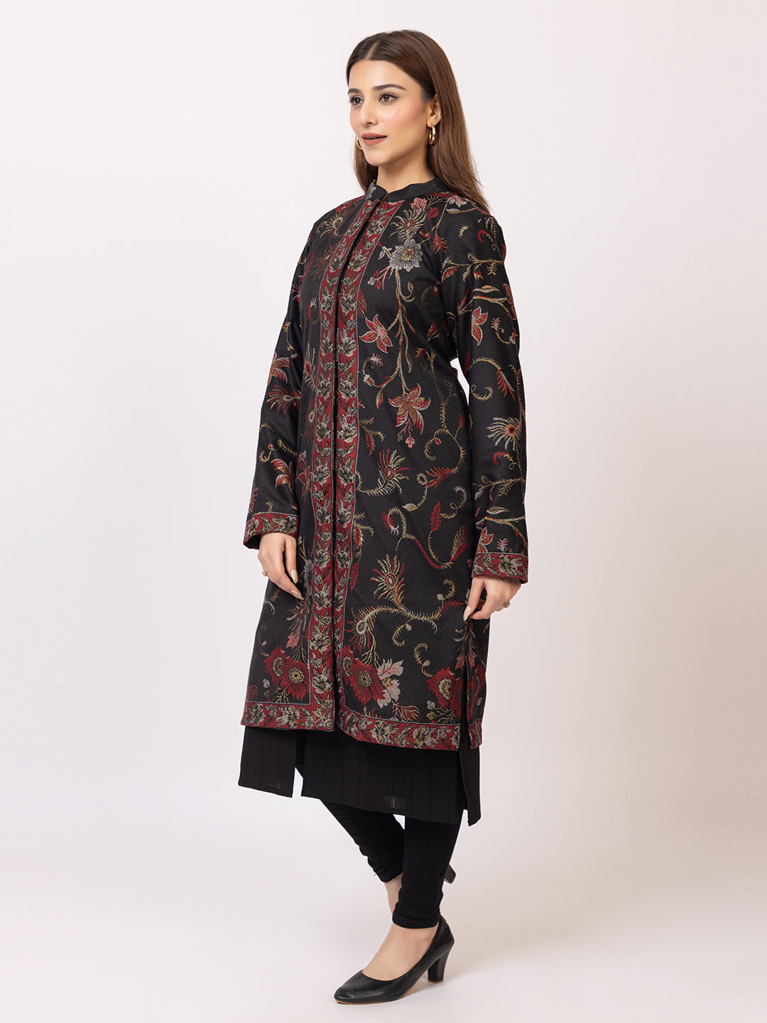 Tillaari Black Peacock Feather and Floral Jacket for Women
