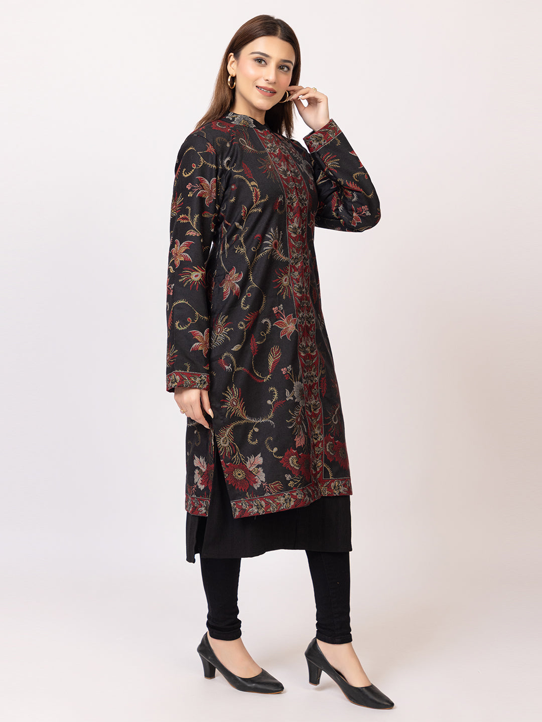Tillaari Black Peacock Feather and Floral Jacket for Women