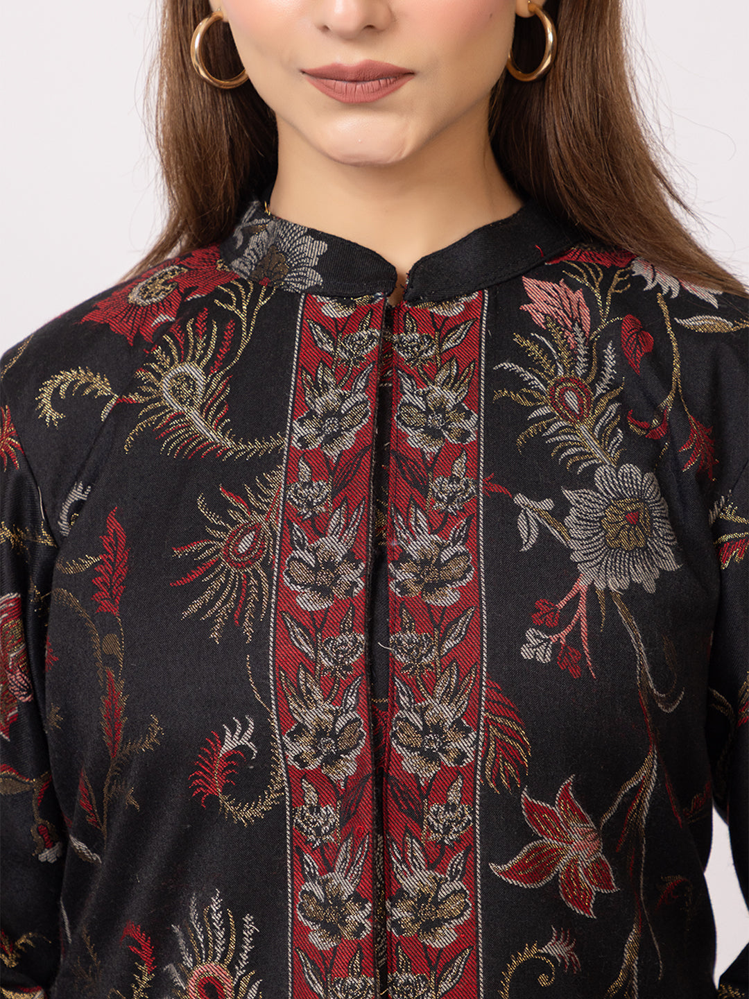 Tillaari Black Peacock Feather and Floral Jacket for Women