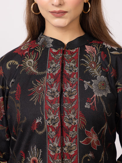 Tillaari Black Peacock Feather and Floral Jacket for Women