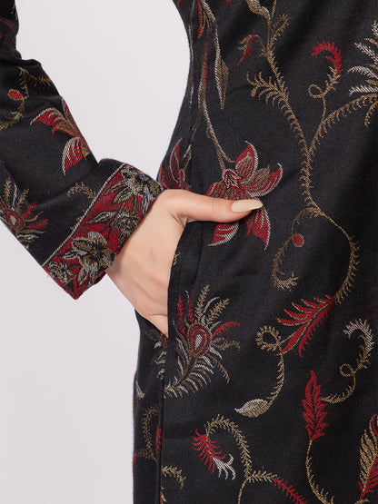 Tillaari Black Peacock Feather and Floral Jacket for Women