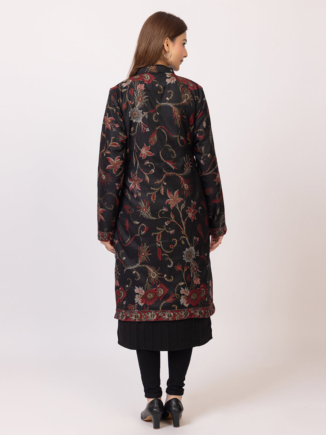 Tillaari Black Peacock Feather and Floral Jacket for Women