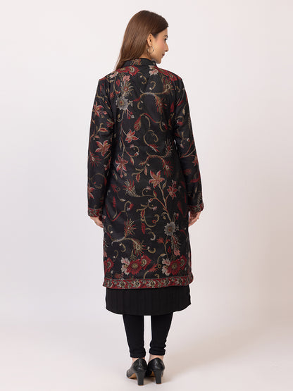 Tillaari Black Peacock Feather and Floral Jacket for Women