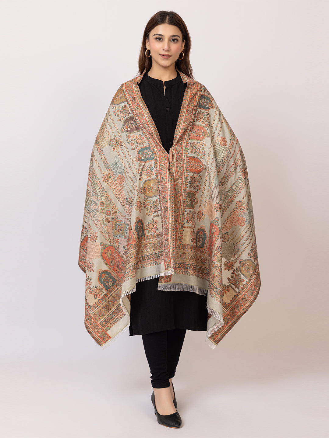 Tillaari Pastel Stole with Delicate Floral and Paisley Motifs