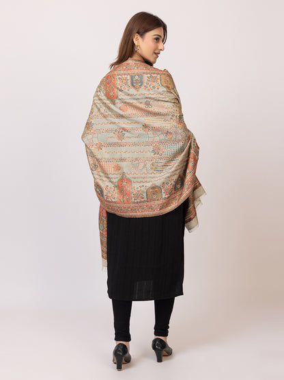 Tillaari Pastel Stole with Delicate Floral and Paisley Motifs