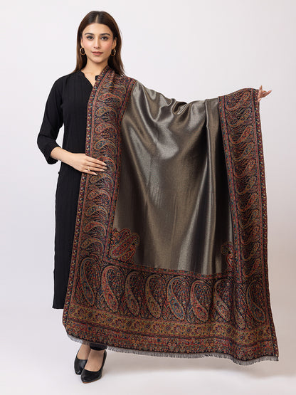 Tillaari Mettalic Shawl with Intricate Paisley and Floral Zari Base