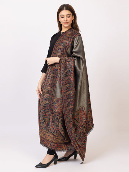 Tillaari Mettalic Shawl with Intricate Paisley and Floral Zari Base
