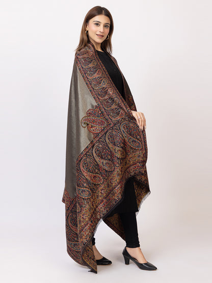 Tillaari Mettalic Shawl with Intricate Paisley and Floral Zari Base