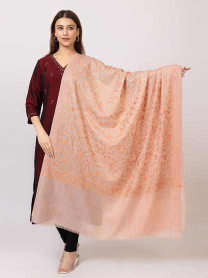 Tillaari Coral Shawl with Intricate Floral Jaal Embroidery