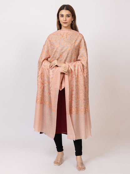 Tillaari Coral Shawl with Intricate Floral Jaal Embroidery