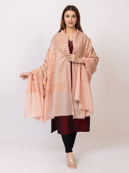 Tillaari Coral Shawl with Intricate Floral Jaal Embroidery