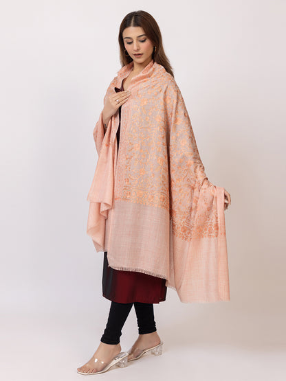 Tillaari Coral Shawl with Intricate Floral Jaal Embroidery